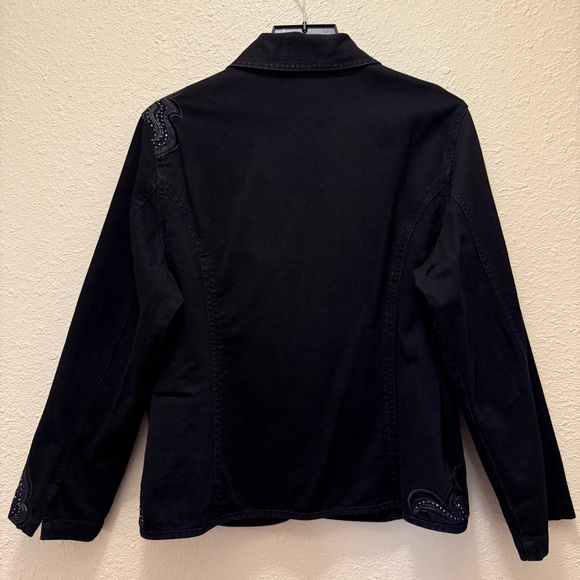 Chico’s Sz 3 Denim Dazzle Embroidered Embellished Black Blazer Jean Jacket XL/16 - Picture 3 of 16